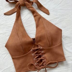 Brown Lace-Up Halter Top